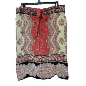 Plenty Silk Skirt 2 Sm/Med Midi Floral Boho Mixed Print